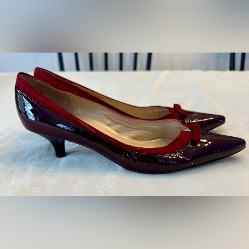 Peter Kaiser Patent Burgundy Kitten Heel Pump with Bow Detail, sz 9 (UK 6.5)